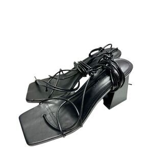 Wild Diva Sandals Size 9 Black Wraparound Square Toe Strappy Heels